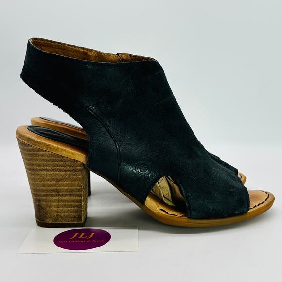 Born Women's Carme Black Leather Cutout Peep Toe Sandals F26203 Size 8.5 - Picture 1 of 11